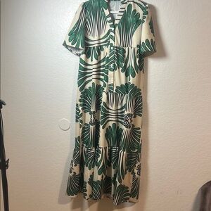Green and Cream Patterned Women's‎ Dress